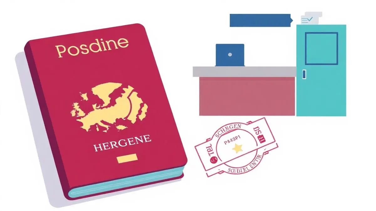 EU passport with Schengen entry stamps at a border control desk