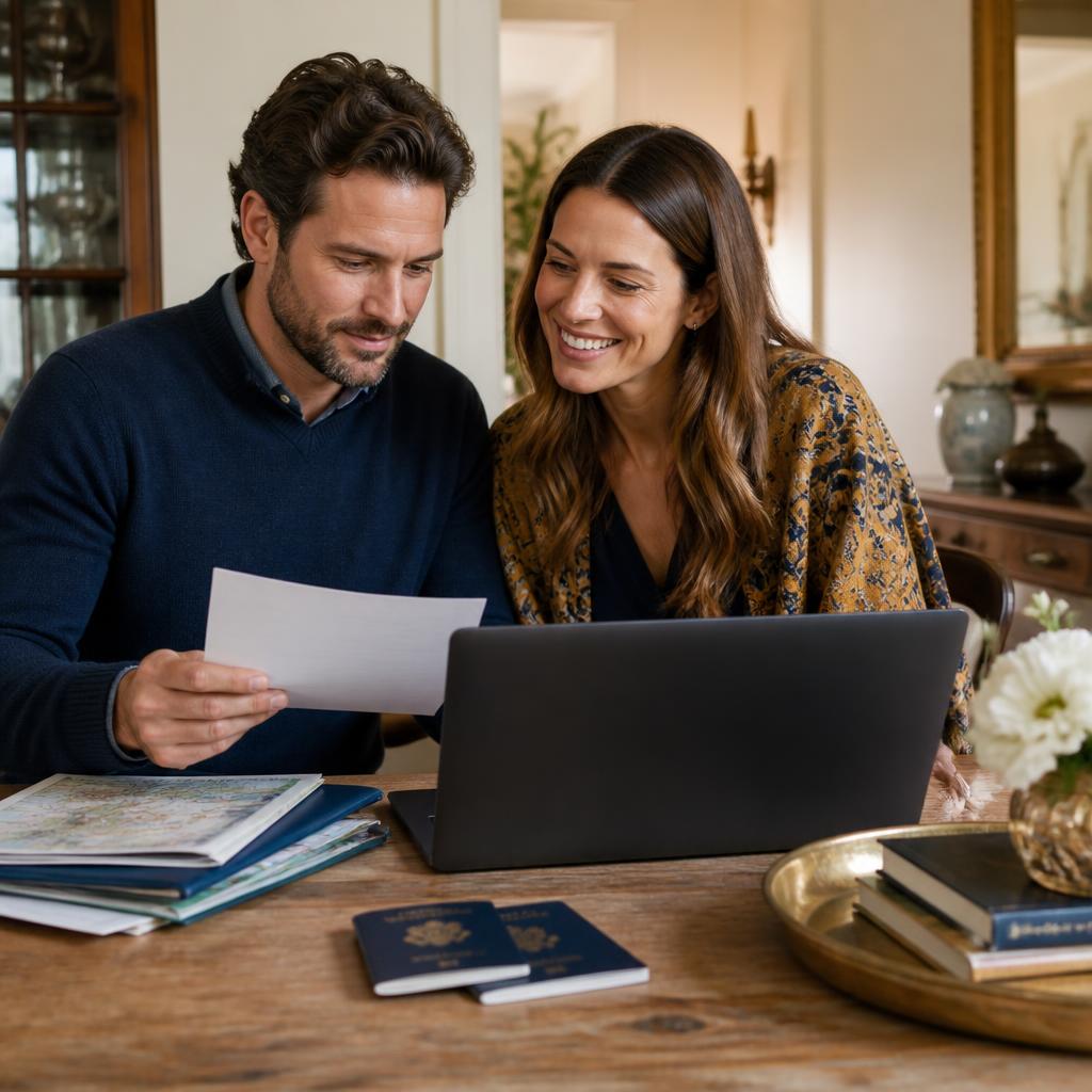 A couple preparing their visa application documents together